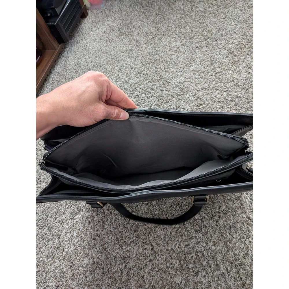 Missnine‎ Leather Tote Bag Business Bag Black w/ Shoulder Strap